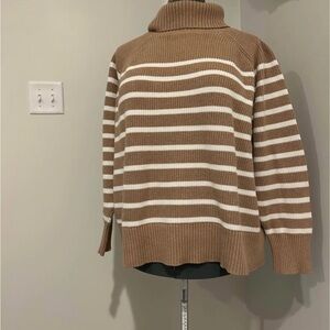 Lands' End Tan and Cream Striped Turtleneck Sweater